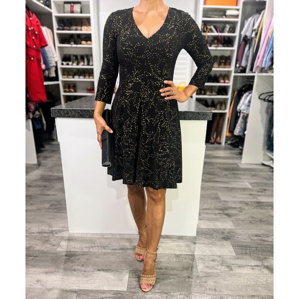 Hutch Anthropologie Black Gold Dotted A-Line Dress $325 - Picture 3 of 11